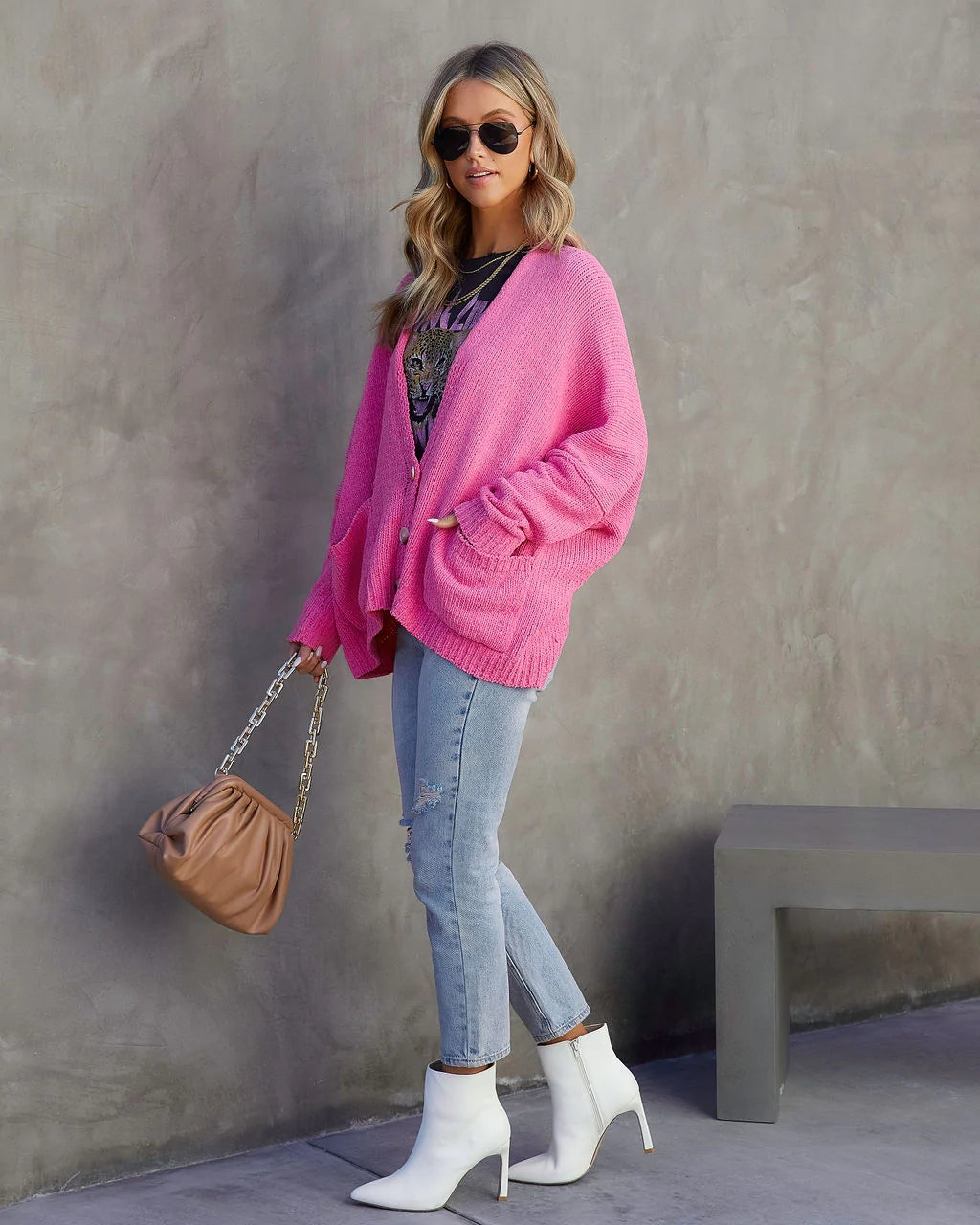 Pink Button Front Jacket Hot Pink Button Front Cardigan – Groovy Mimi