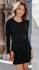 Black Knit Waist Tie Dress