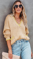 Light Khaki Hooded Knit Sweater