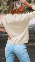 Beige Smiley Face Print Knit Sweater