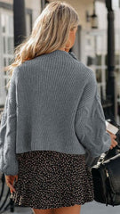 Grey Cable Knit High Neck Sweater