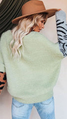 Green Color Block Knit Sweater