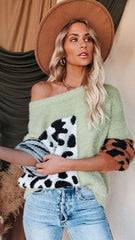 Green Color Block Knit Sweater