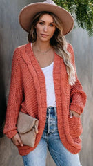 Orange Batwing Cable Knit Cardigan