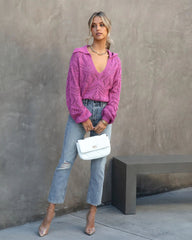 Purple Crochet Knit Pullover Top