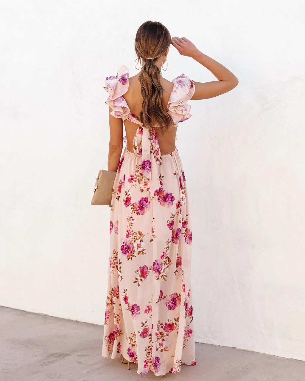 Pink Rose Print Maxi Dress