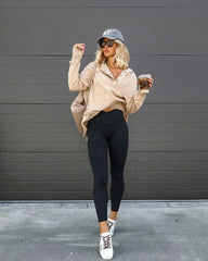Beige Long Sleeves Hoodie Sweatshirt