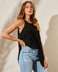 Black Crochet Yoke Tank Top