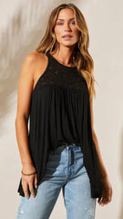 Black Crochet Yoke Tank Top