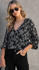 Black Floral Silhouette Blouse