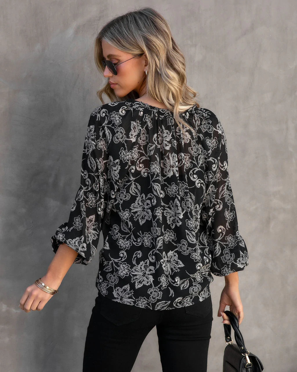 Black Floral Silhouette Blouse