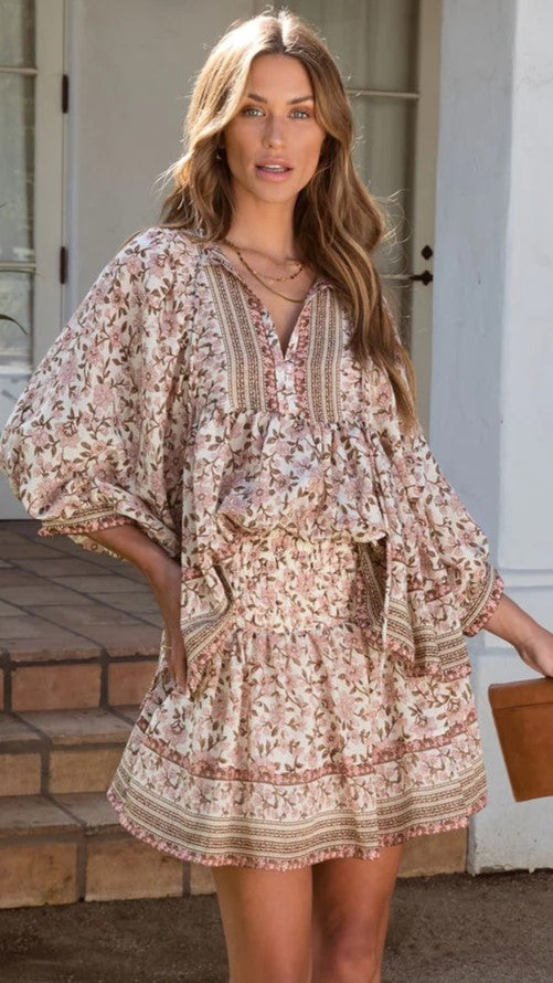 Retro Pink Floral Blouse