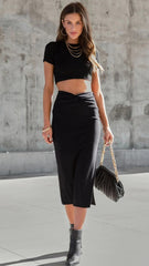 Black Pencil Midi Skirt