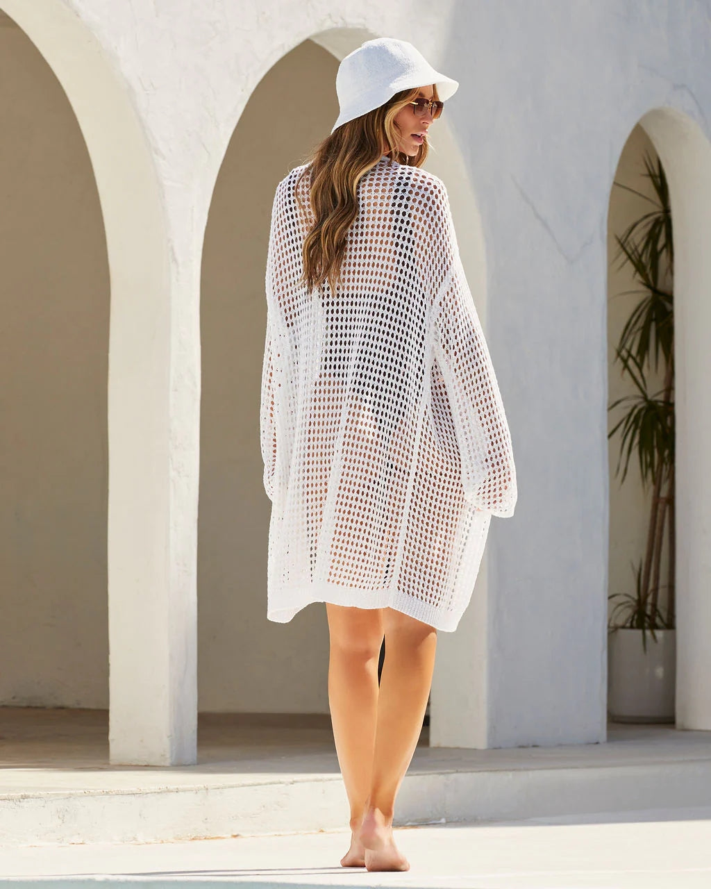 White Crochet Beach Coverup Kimono