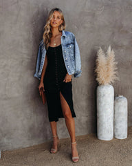 Black Buttoned Knit Midi Dress