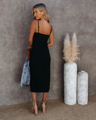 Black Buttoned Knit Midi Dress