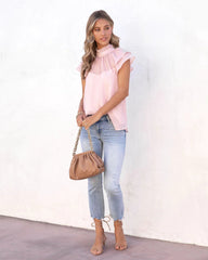 Blush Mesh Yoke Cap Sleeves Tee