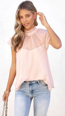 Blush Mesh Yoke Cap Sleeves Tee