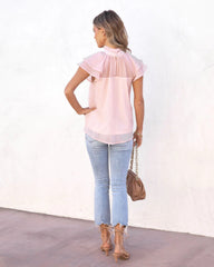 Blush Mesh Yoke Cap Sleeves Tee