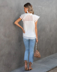 Ivory Mesh Yoke Cap Sleeves Tee