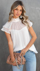 Ivory Mesh Yoke Cap Sleeves Tee
