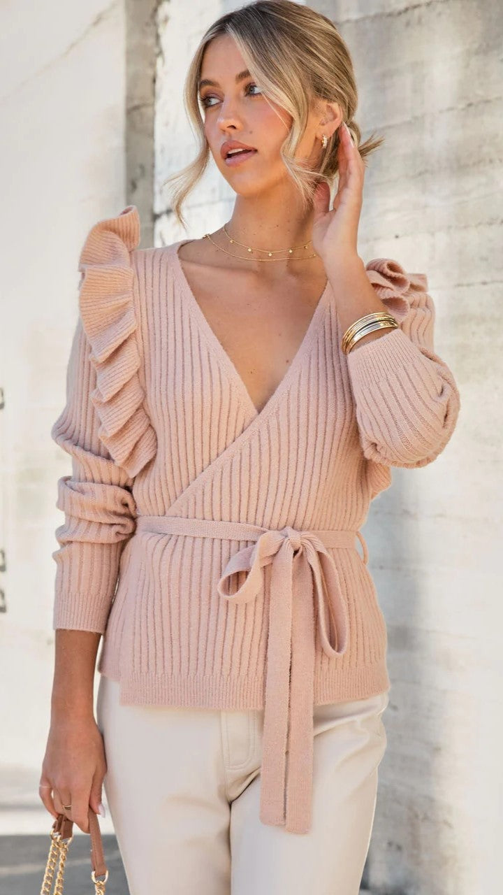 Girly Ribbed Knit Wrap Sweater