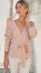 Girly Ribbed Knit Wrap Sweater