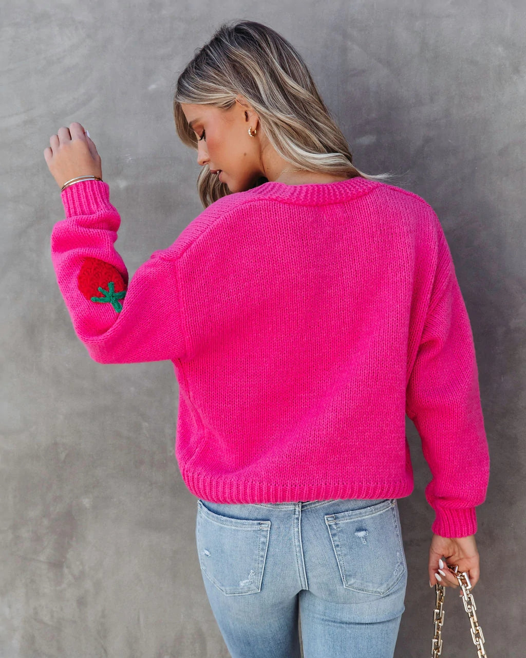 Pink Strawberry Buttoned Cardigan