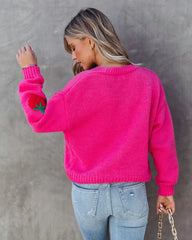 Pink Strawberry Buttoned Cardigan