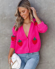 Pink Strawberry Buttoned Cardigan