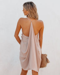 Beige Drapery Halter Dress