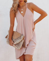 Beige Drapery Halter Dress