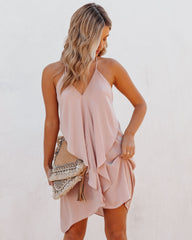 Beige Drapery Halter Dress