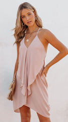 Beige Drapery Halter Dress