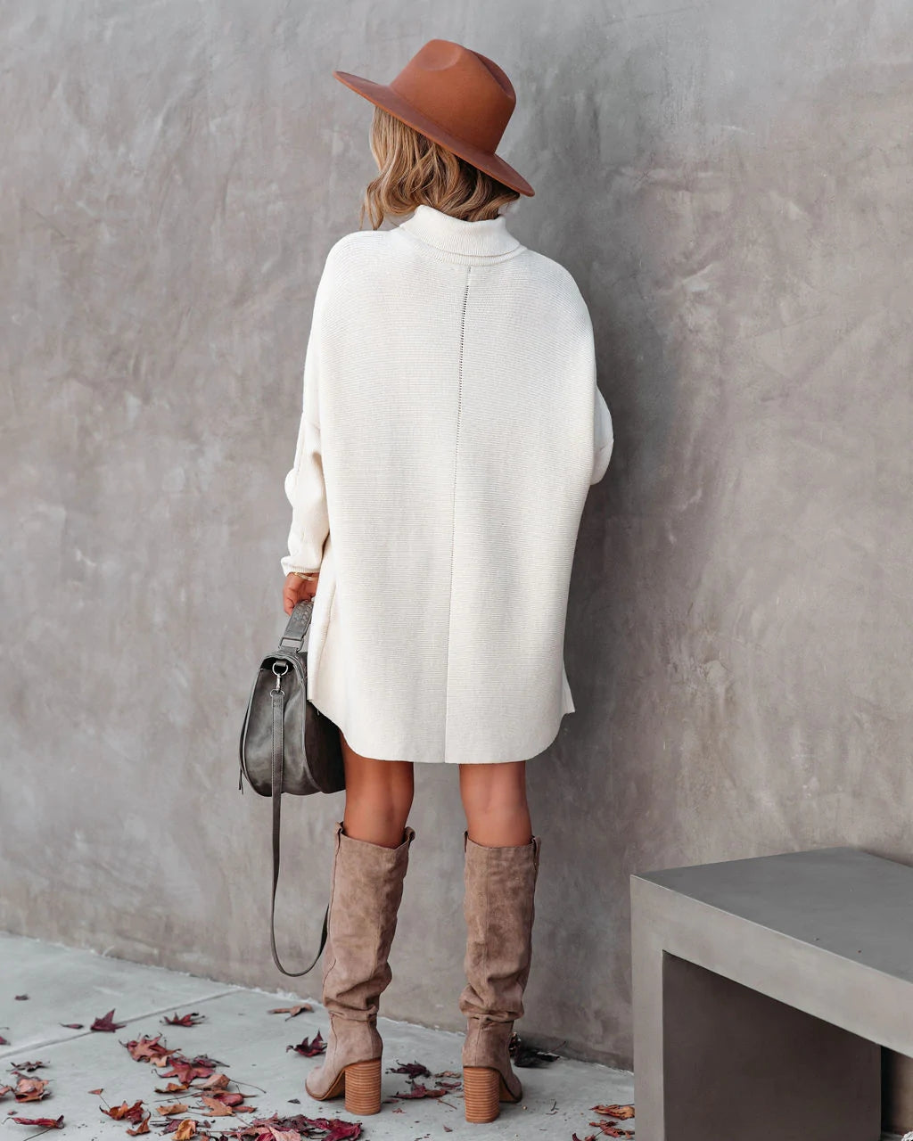 Ivory Tunic Knit Sweater Dress