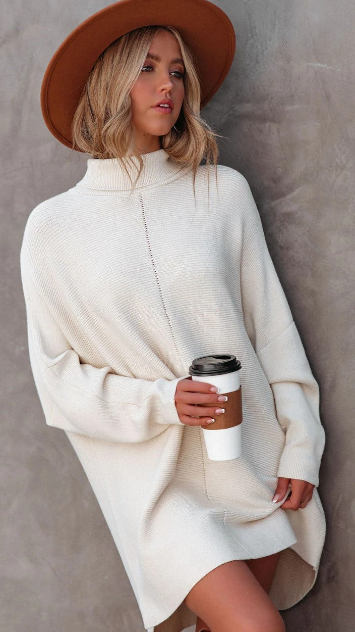 Ivory Tunic Knit Sweater Dress