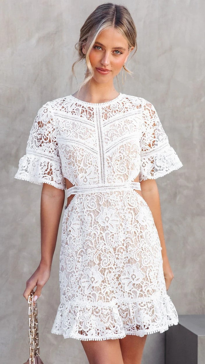 White Crochet Lace Mini Dress – Groovy Mimi