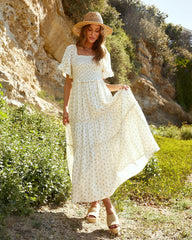 Delicate Yellow Floral Midi Dress