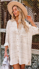Beige Button Down Shirt Dress