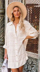 Beige Button Down Shirt Dress