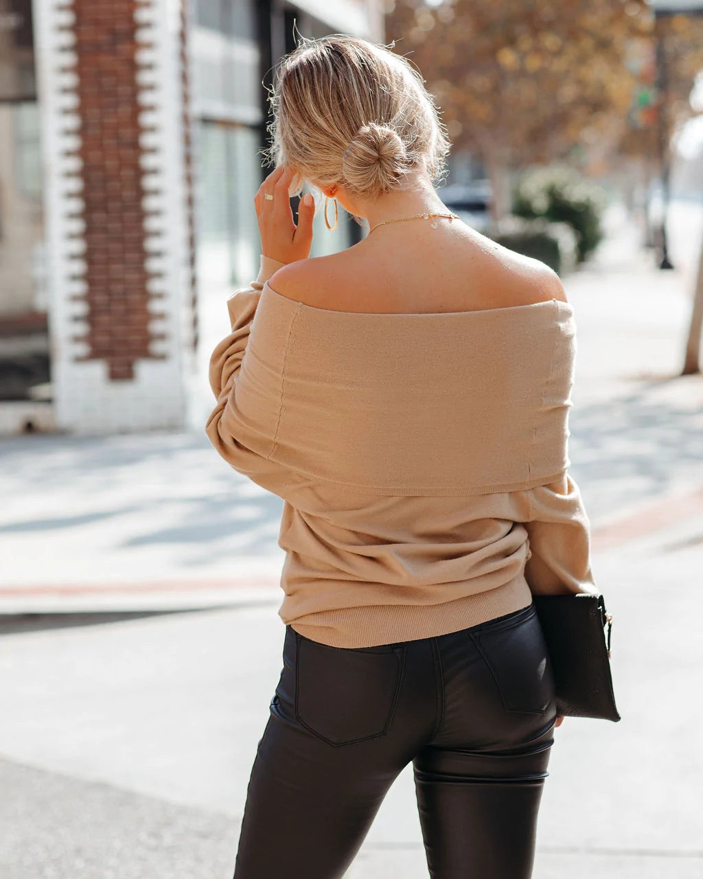 Camel Off The Shoulder Sweater