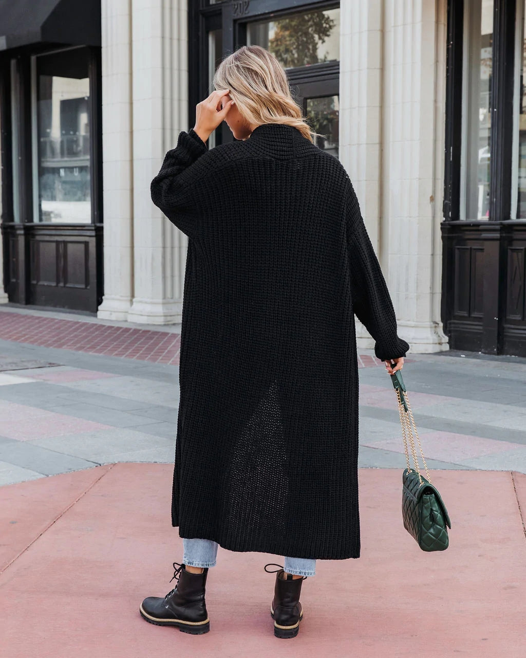 Black Ribbed Knit Long Cardigan