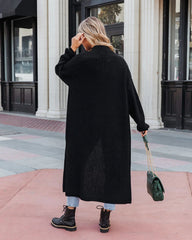 Black Ribbed Knit Long Cardigan