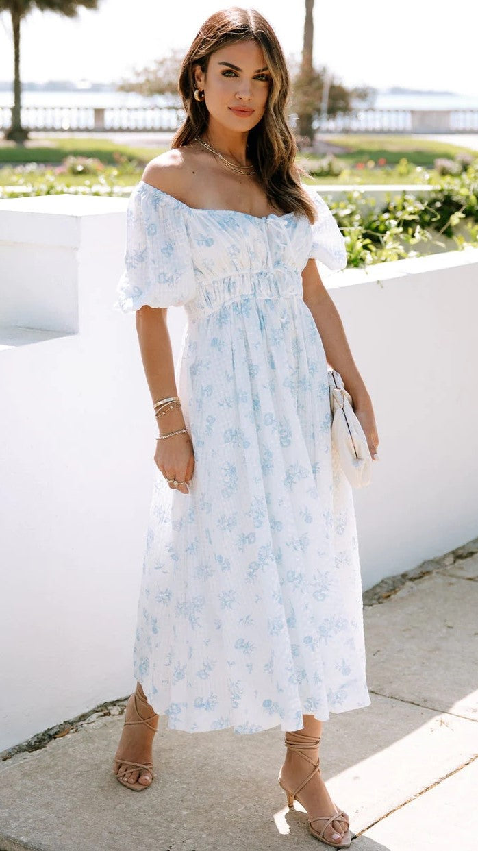 Light Blue Floral Midi Dress – Groovy Mimi