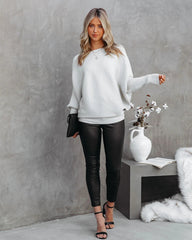 Light Grey Ribbed Knit Sweater