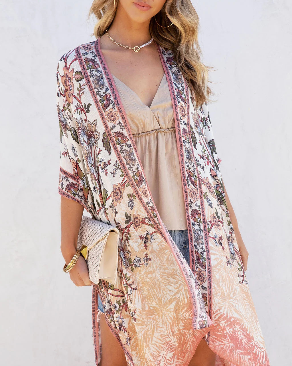 Tribal Floral Beach Coverup Kimono