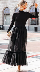 Black Mesh Tulle Maxi Skirt