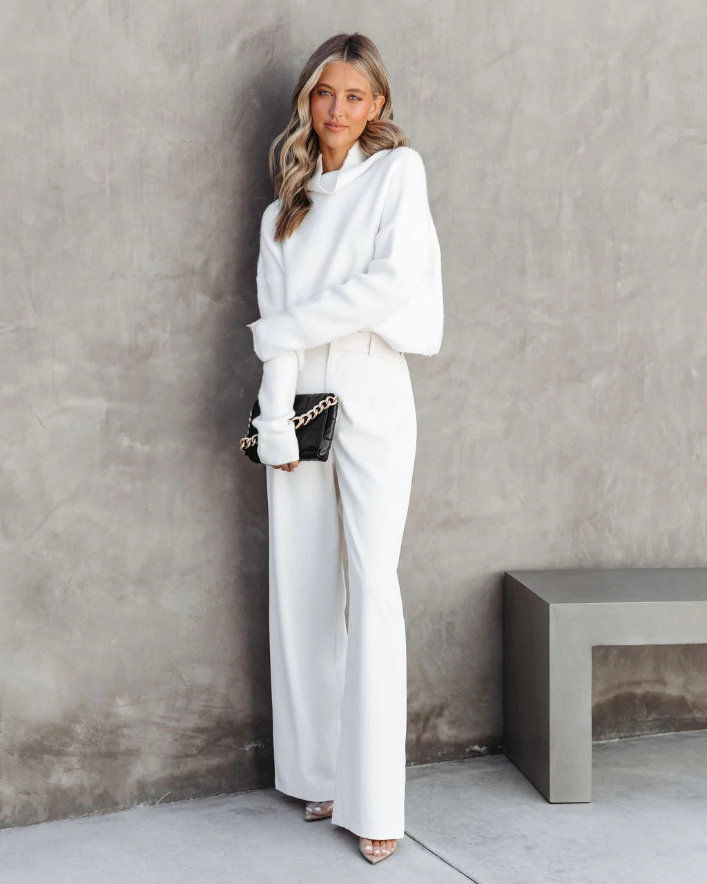White Turtleneck Knit Sweater