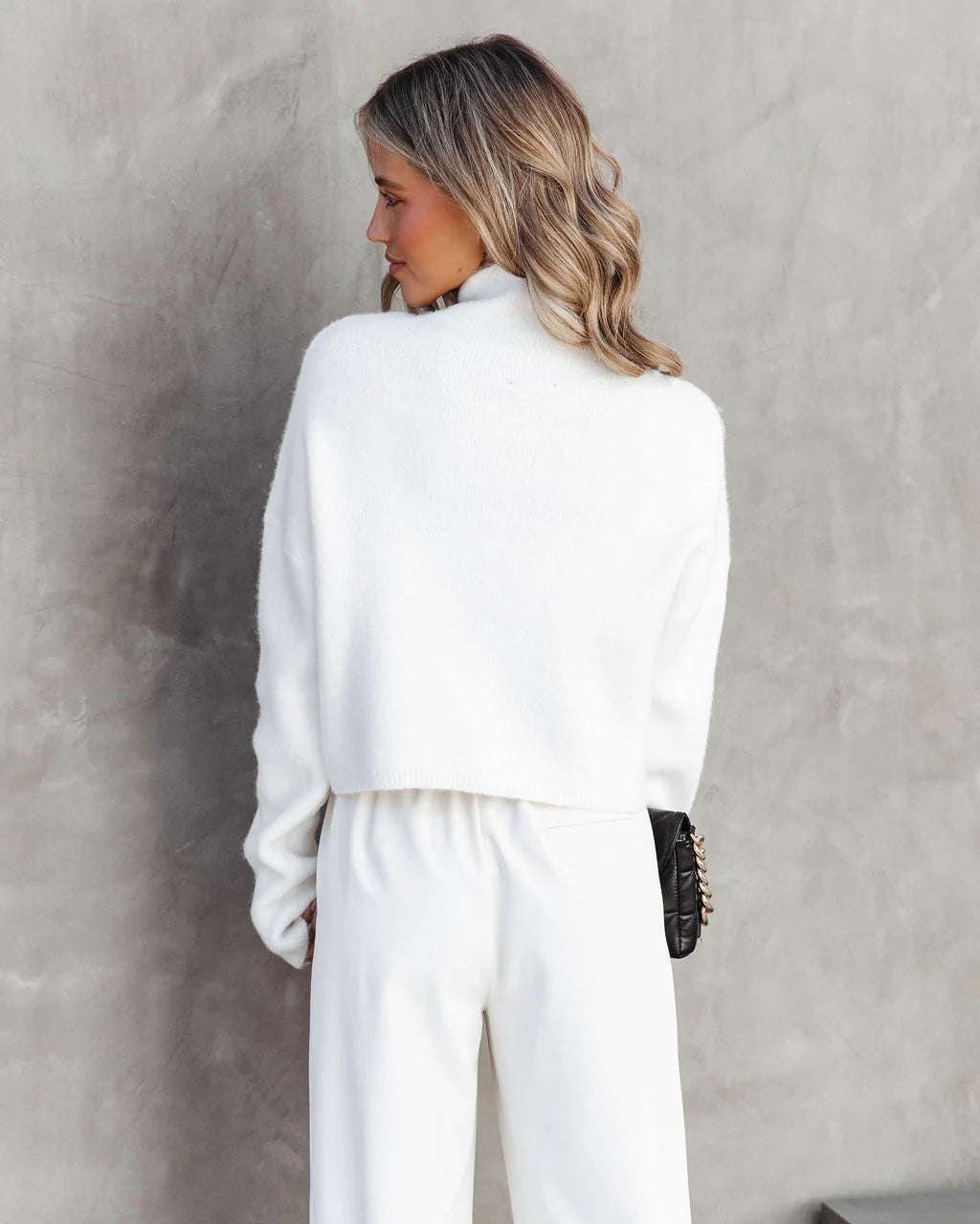 White Turtleneck Knit Sweater