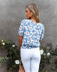 Blue Floral Chiffon Top